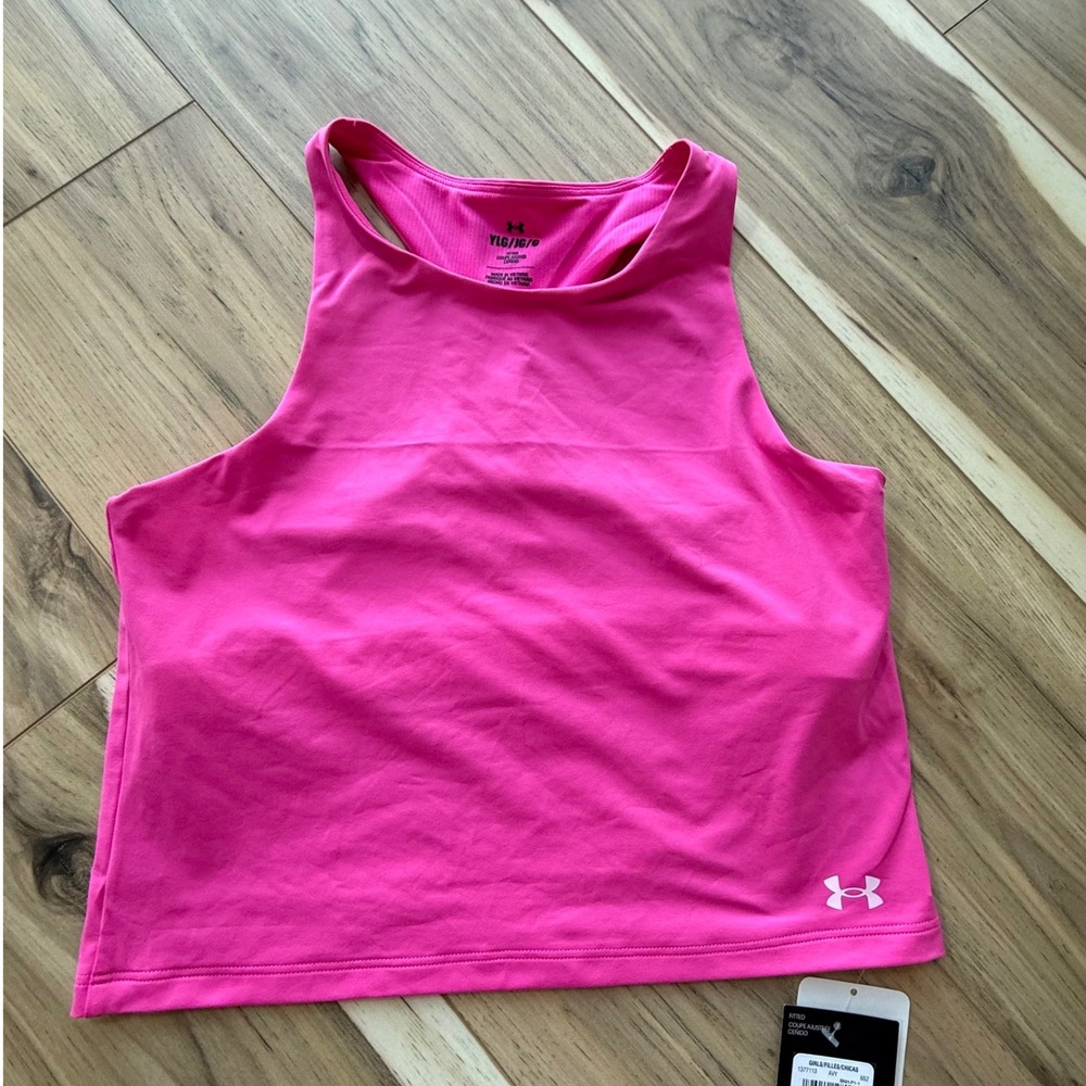 Under Armour Girls Pink Motion Drop Tank Top YLG/G Athletic‎ Gym Activewear New